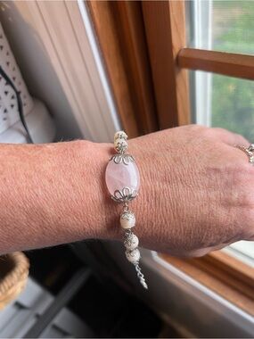 Classic Pink Rose Quartz & Silver Accent Stretch Bracelet